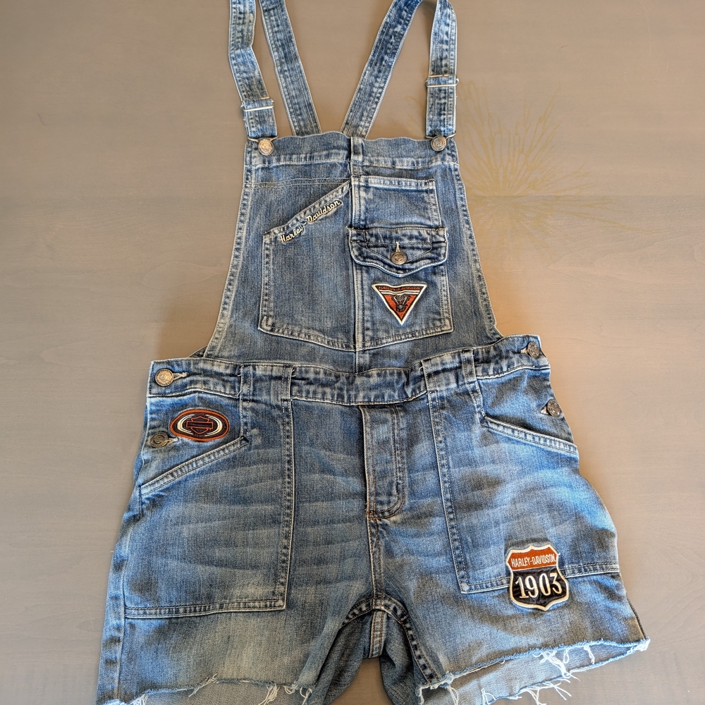 Y2k Harley-Davidson Patch Denim Overalls